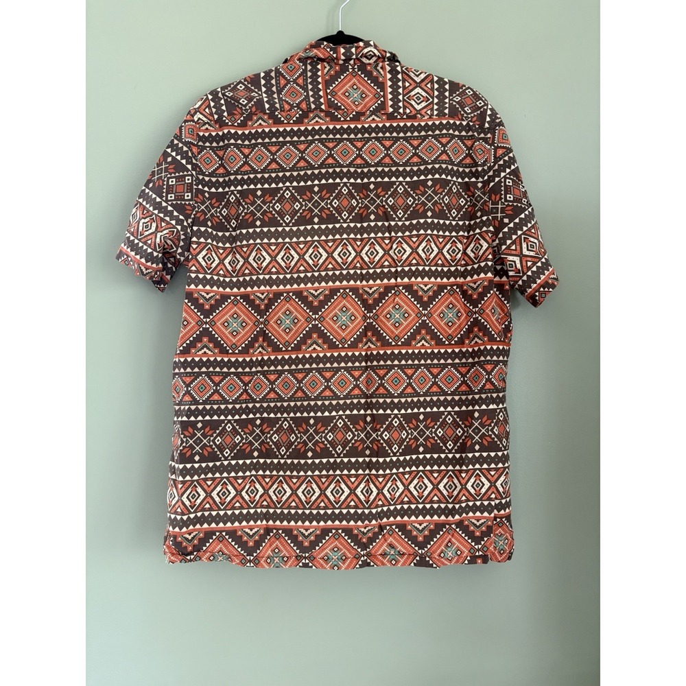 Calliope Men's L Regular Relaxed Geometric Short Sleeve Button-Up Cotton Brown - Picture 5 of 5